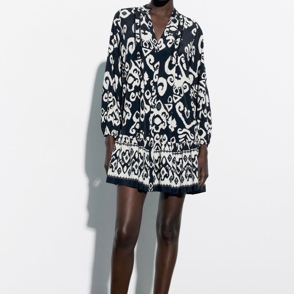 Black and Cream Patterned Women's Dress